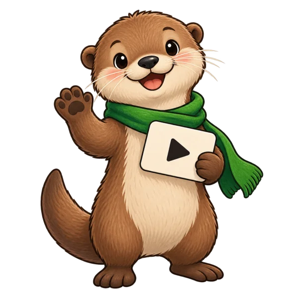 Nully, a waving otter mascot in a green scarf holding a video card